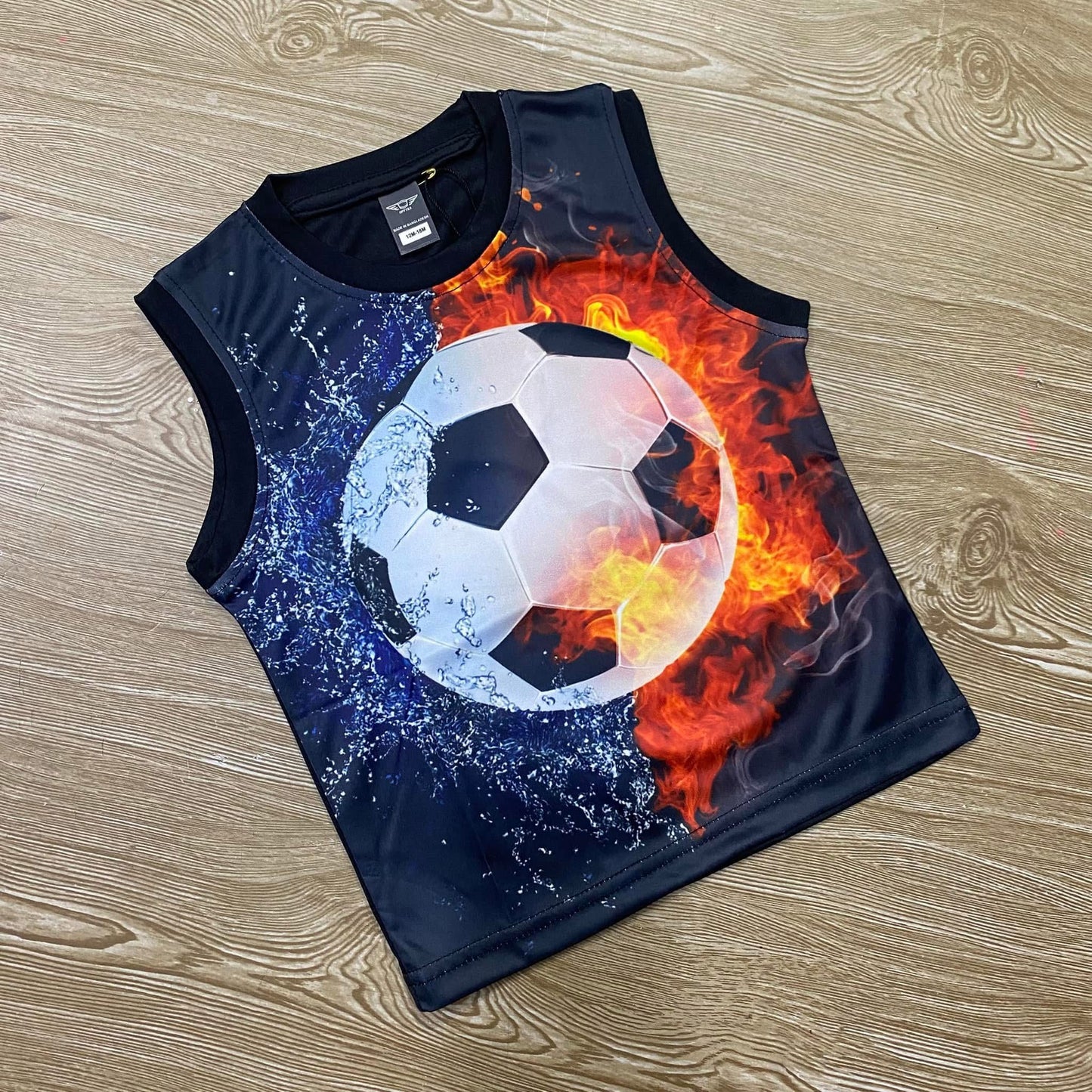 FIRE FOOTBALL KIDS 3D PRINTSLEEVELESS T-SHIRT (JERSEY MATERIAL)