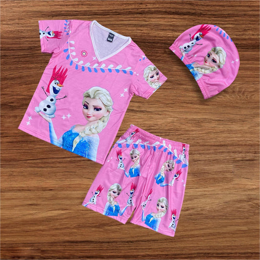 FROZEN KIDS TOP BOTTOM SET WITH CAP (COTTON MATERIAL)