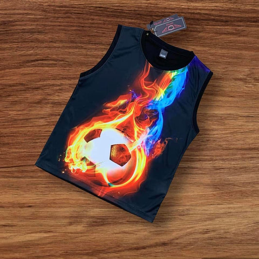 FIRE FOOTBALL KIDS 3D PRINTSLEEVELESS T-SHIRT