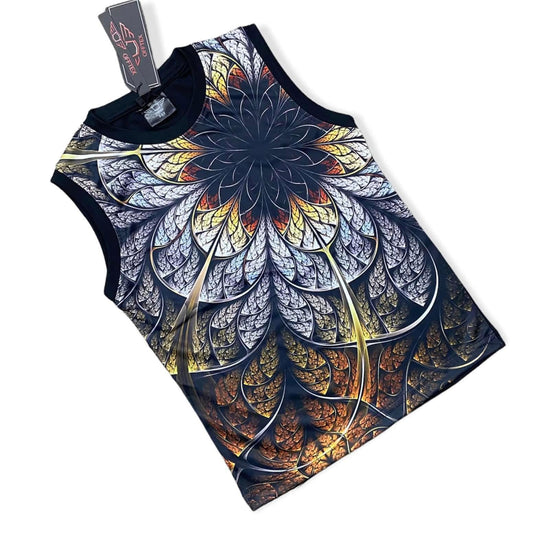 FLOWER PRINT KIDS SLEEVELESS T-SHIRT (JERSEY FABRIC)