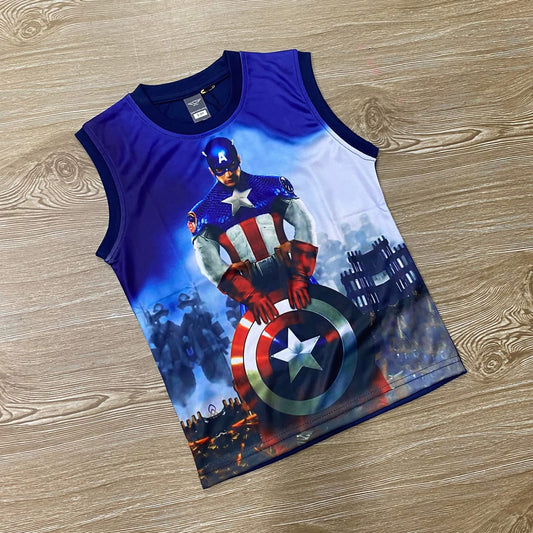 CAPTAIN AMERICA KIDS 3D PRINTSLEEVELESS T-SHIRT (JERSEY MATERIAL)