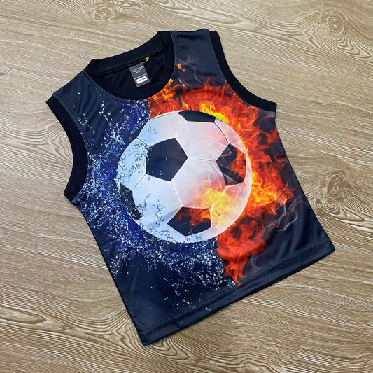 FIRE FOOTBALL KIDS 3D PRINTSLEEVELESS T-SHIRT (JERSEY MATERIAL)